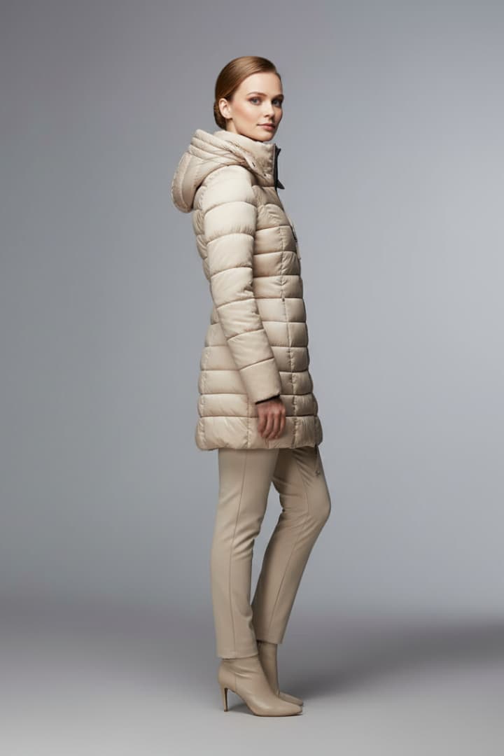 Women’s Down Jacket with Hood and Zip Closure