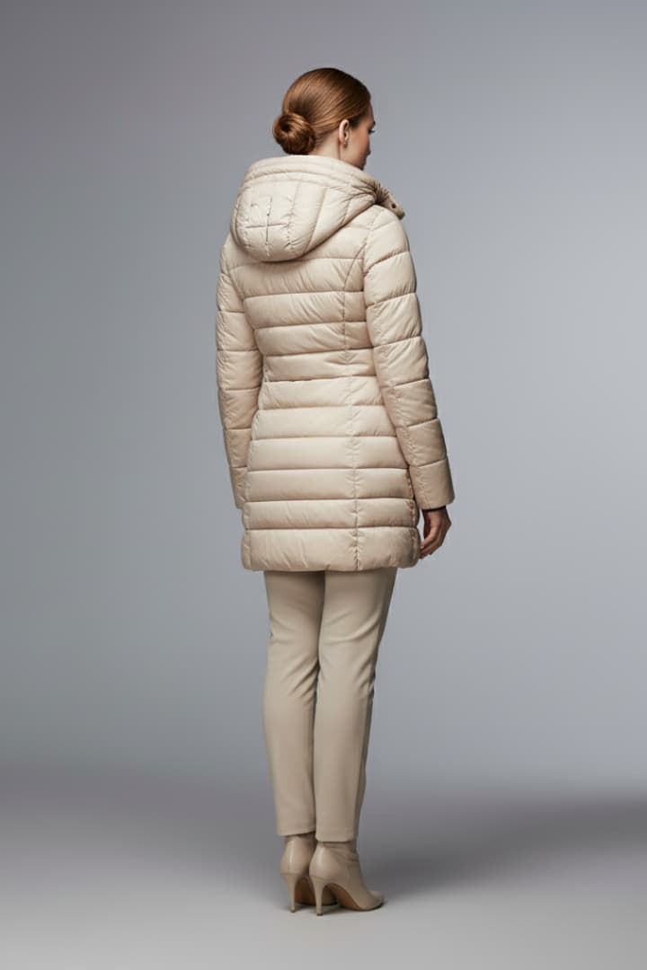 Women’s Down Jacket with Hood and Zip Closure