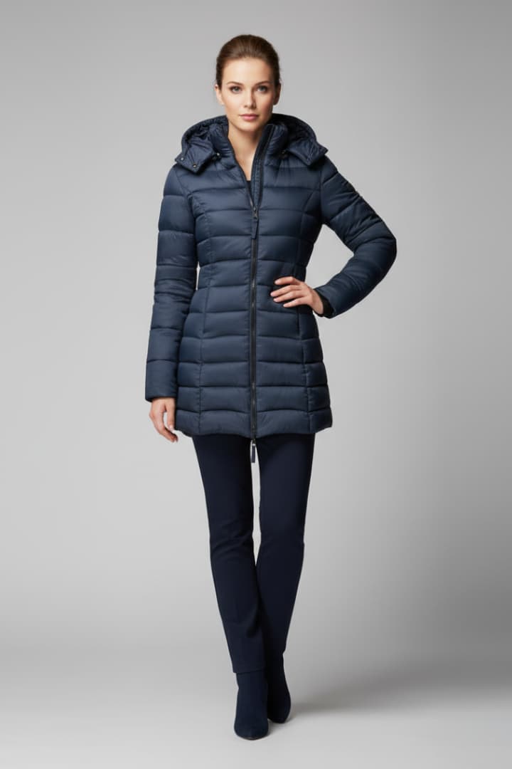 Women’s Down Jacket with Hood and Zip Closure