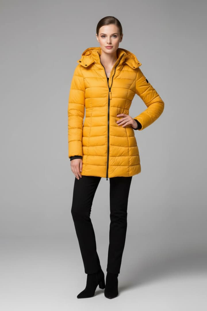 Women’s Down Jacket with Hood and Zip Closure