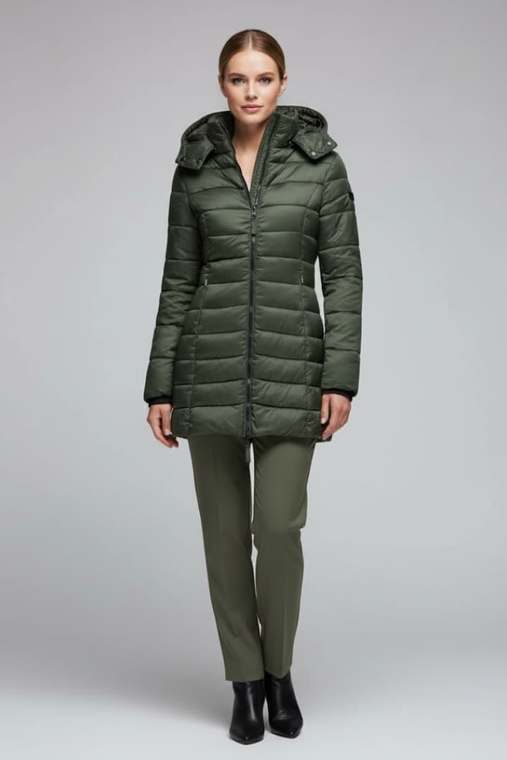 Women’s Down Jacket with Hood and Zip Closure