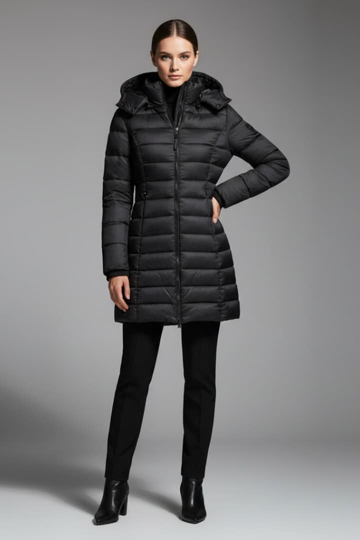 Women’s Down Jacket with Hood and Zip Closure