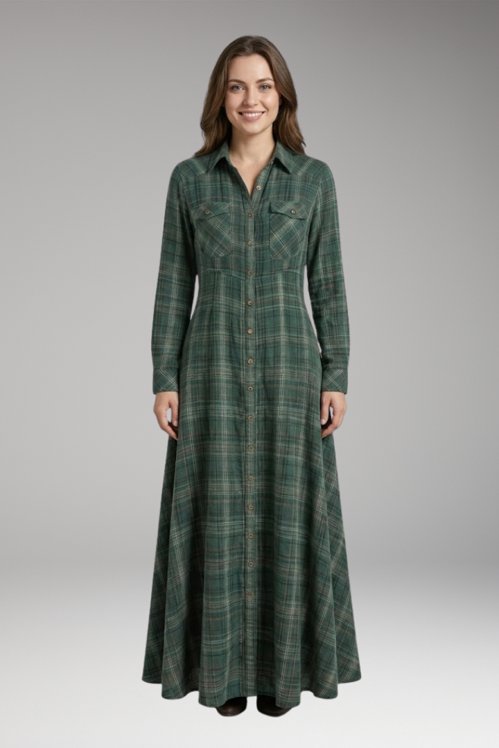Women's Dress with Checkered Print and Button'Down Front