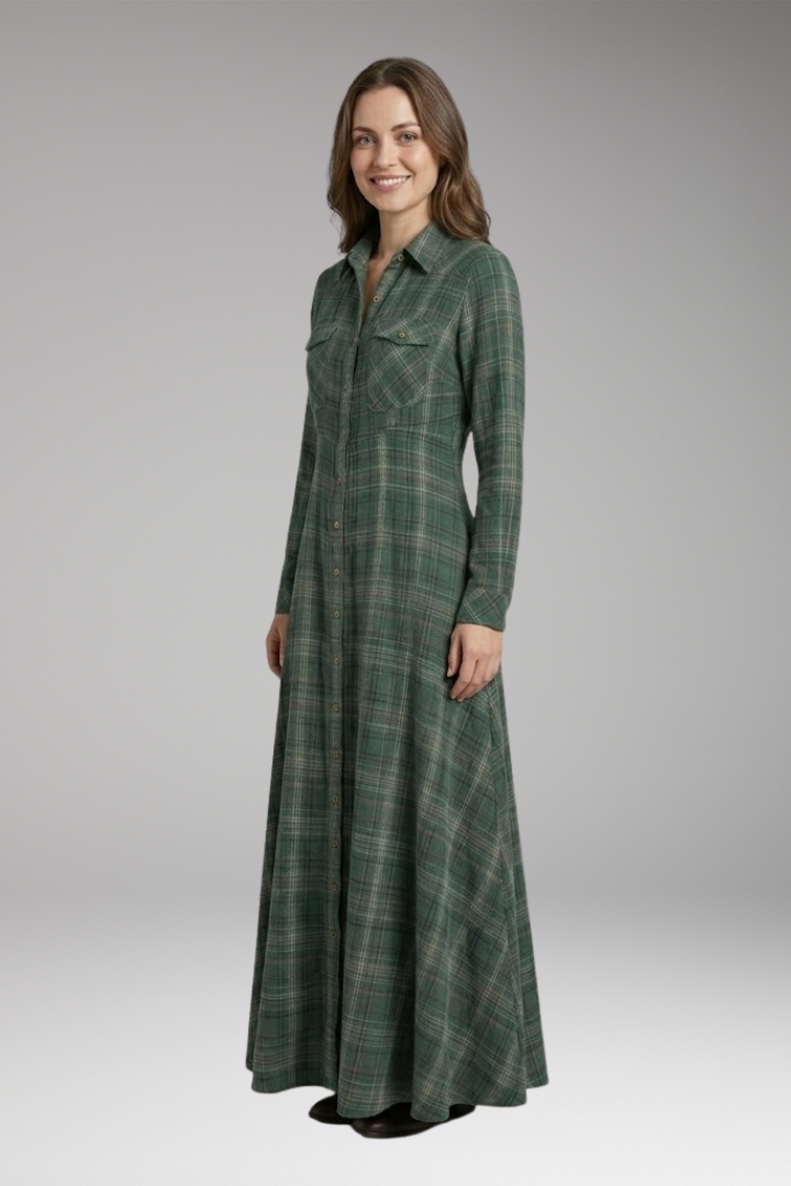 Women's Dress with Checkered Print and Button'Down Front