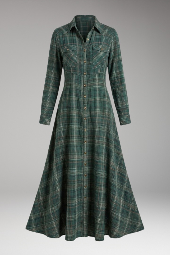 Women's Dress with Checkered Print and Button'Down Front
