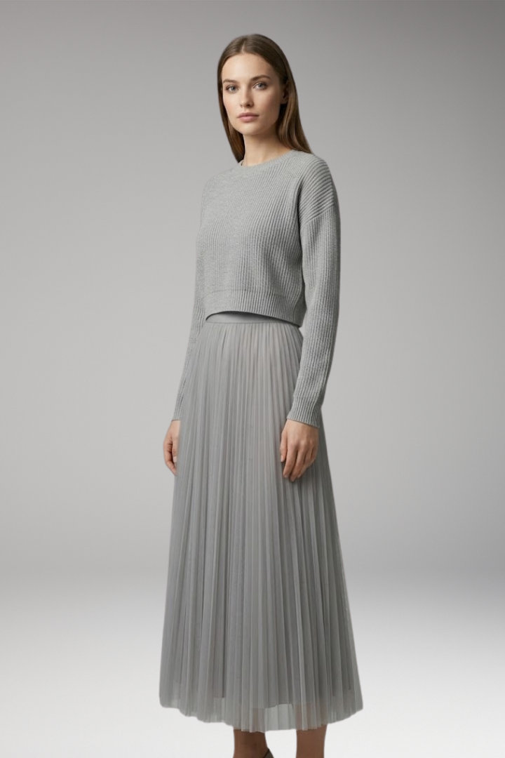 Women's Dress with Cropped Top and Pleated Tulle Skirt