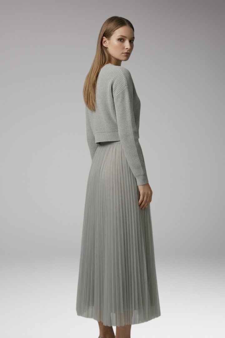 Women's Dress with Cropped Top and Pleated Tulle Skirt