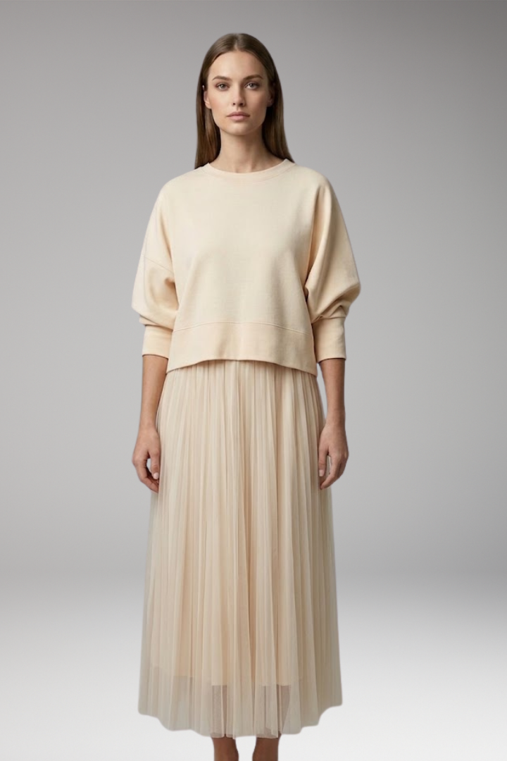 Women's Dress with Cropped Top and Pleated Tulle Skirt