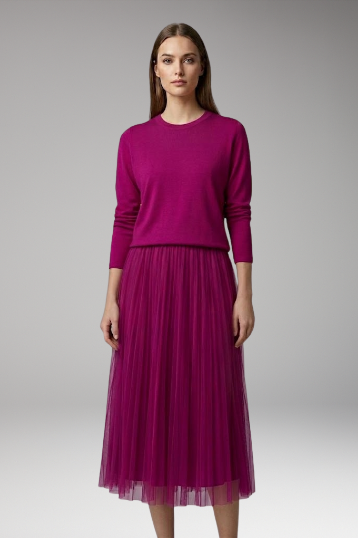 Women's Dress with Cropped Top and Pleated Tulle Skirt