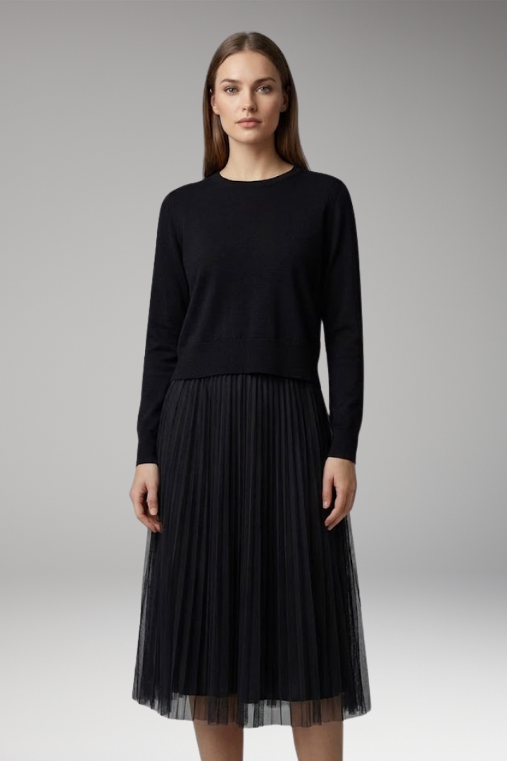 Women's Dress with Cropped Top and Pleated Tulle Skirt