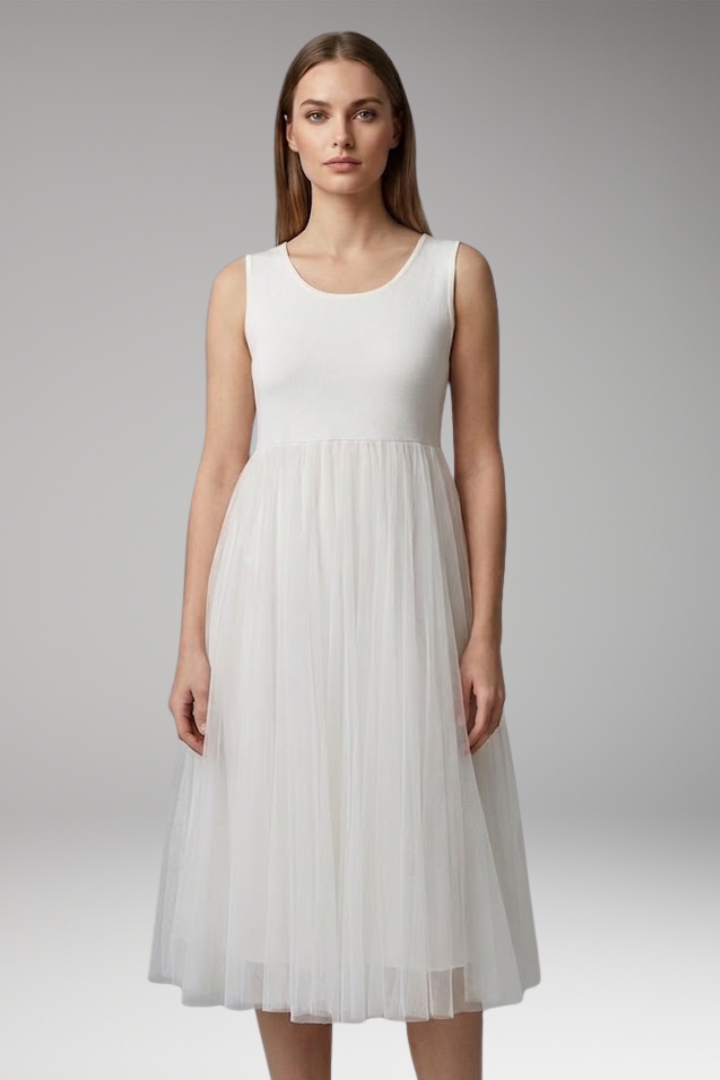 Women's Dress with Cropped Top and Pleated Tulle Skirt