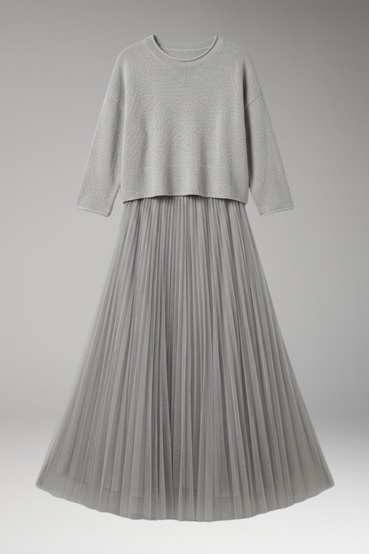 Women's Dress with Cropped Top and Pleated Tulle Skirt