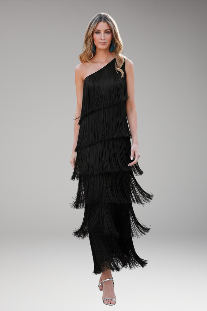 Women's Dress with Fringed Details and Modern Design