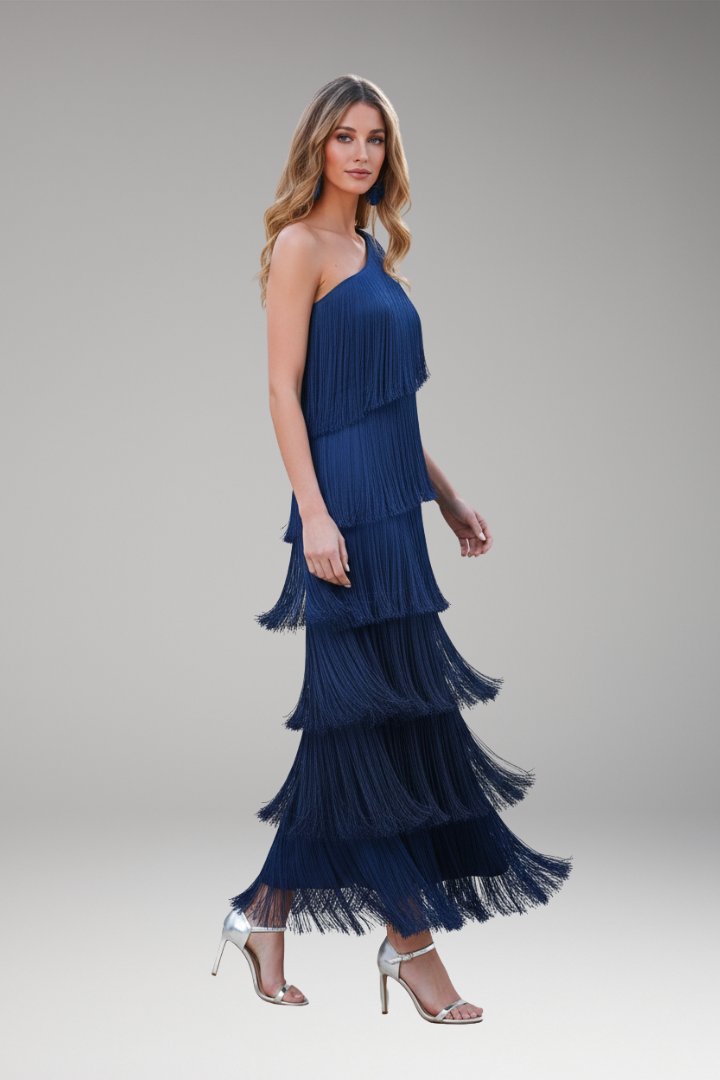 Women's Dress with Fringed Details and Modern Design
