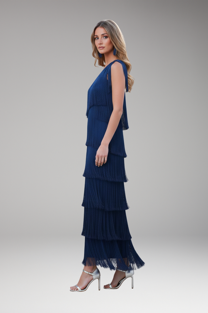 Women's Dress with Fringed Details and Modern Design