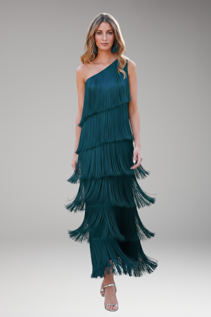 Women's Dress with Fringed Details and Modern Design