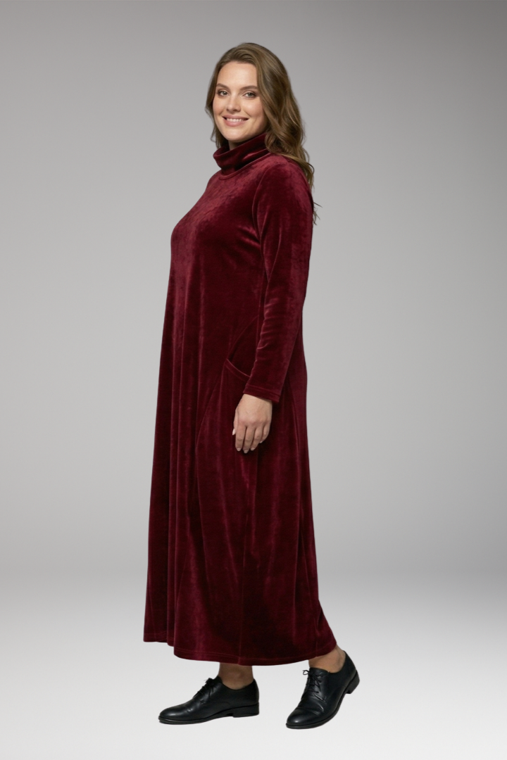 Women's Dress with High Neck and Long Sleeves