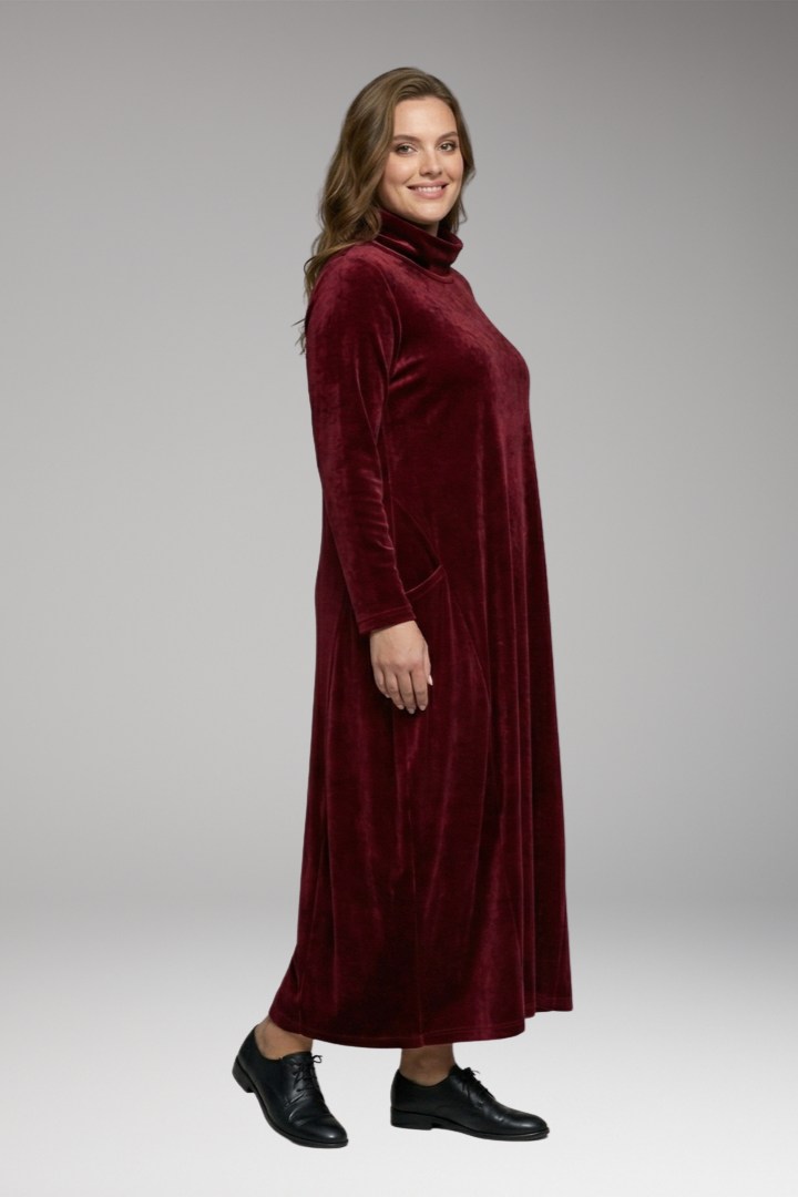 Women's Dress with High Neck and Long Sleeves