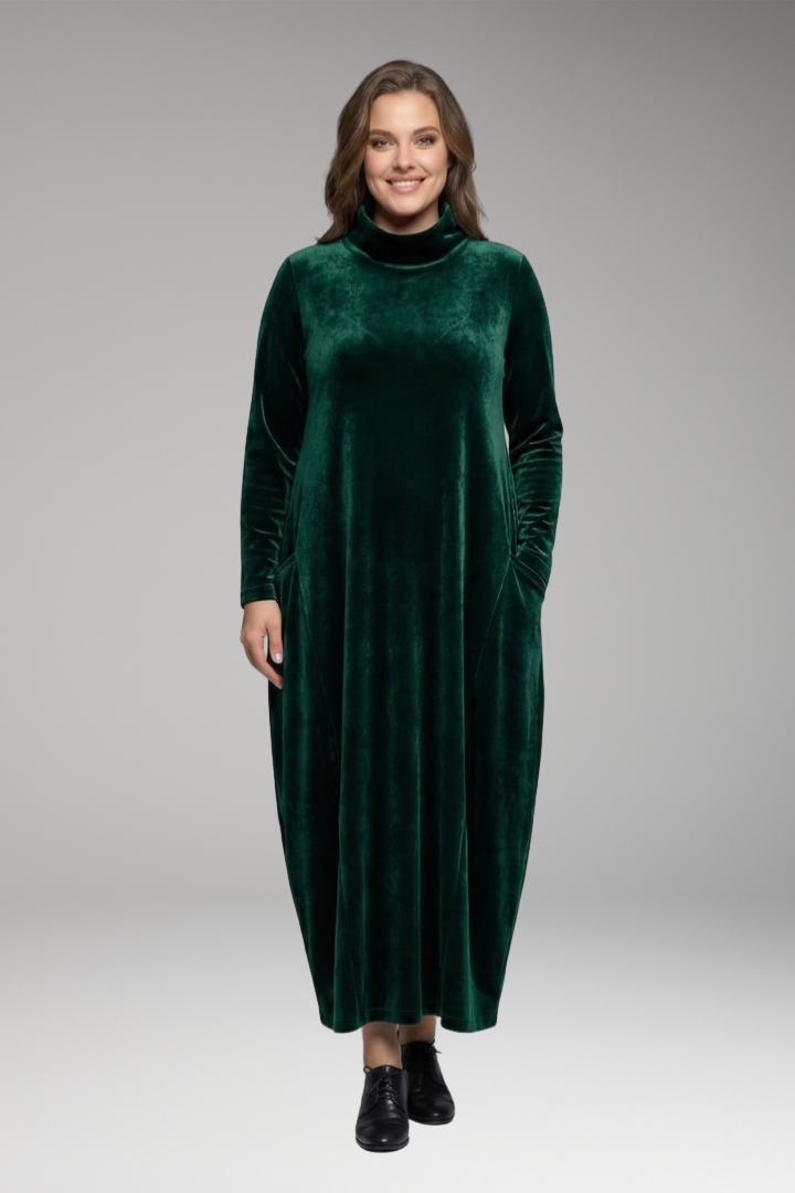 Women's Dress with High Neck and Long Sleeves