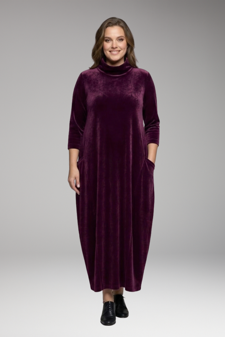 Women's Dress with High Neck and Long Sleeves