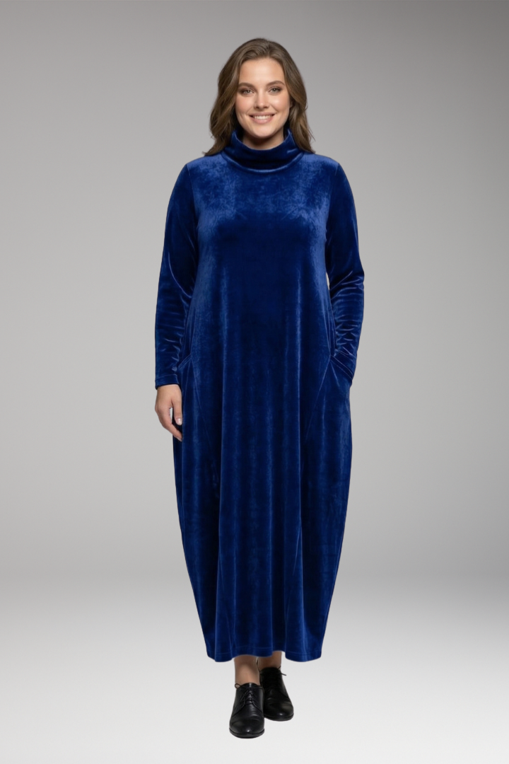 Women's Dress with High Neck and Long Sleeves