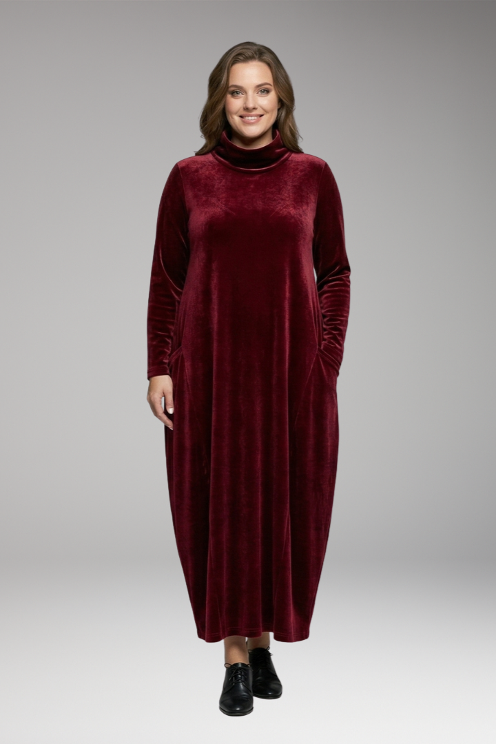 Women's Dress with High Neck and Long Sleeves
