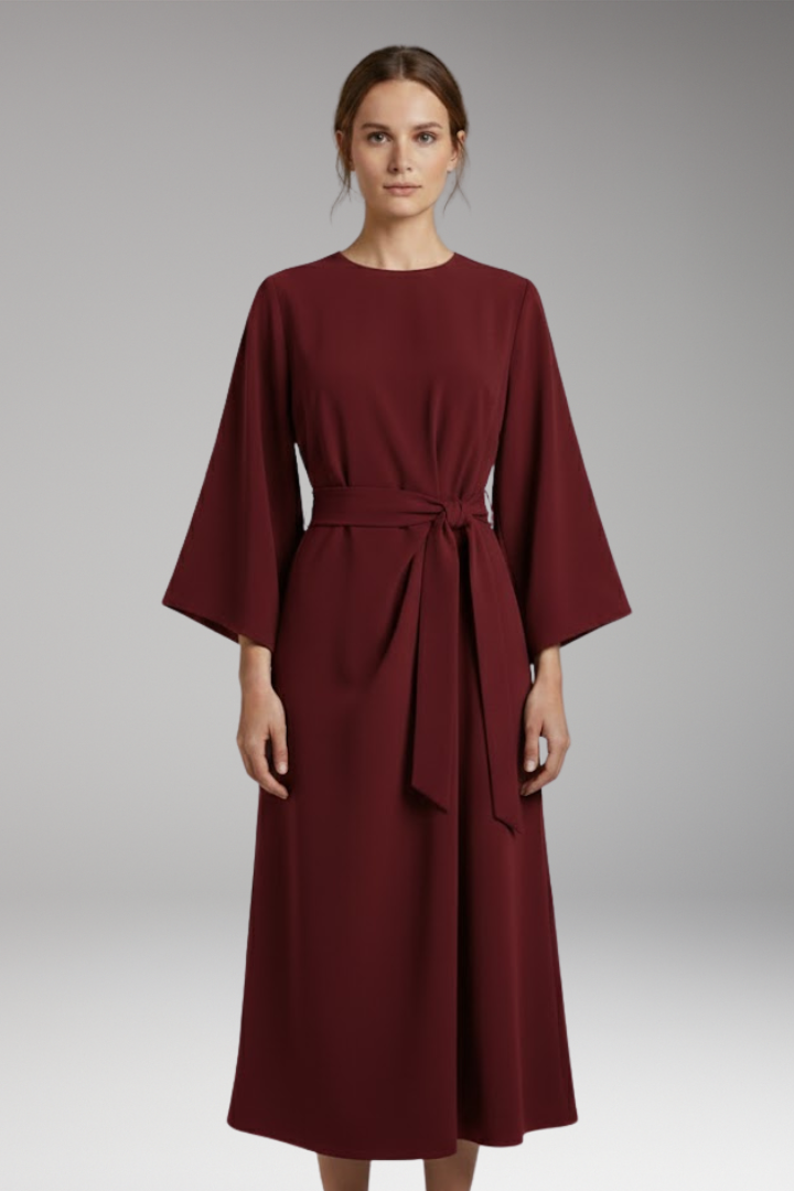 Women's Dress with Lantern Sleeves and Belt