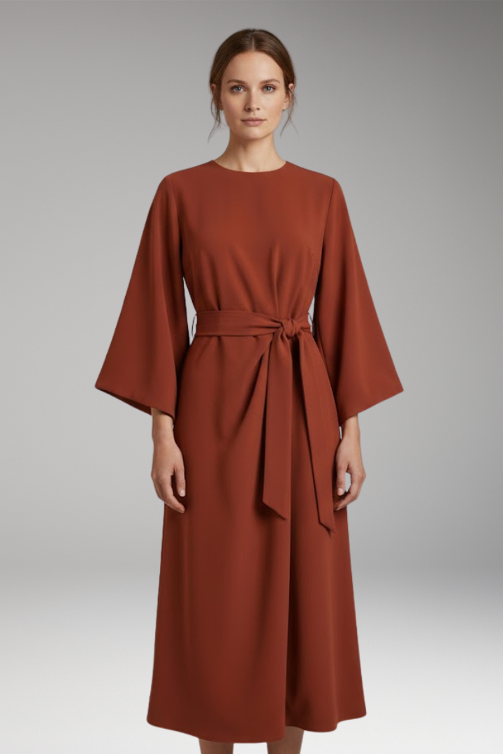 Women's Dress with Lantern Sleeves and Belt