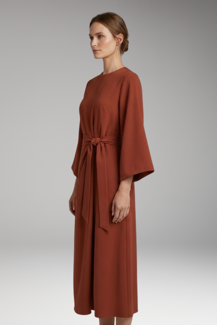 Women's Dress with Lantern Sleeves and Belt