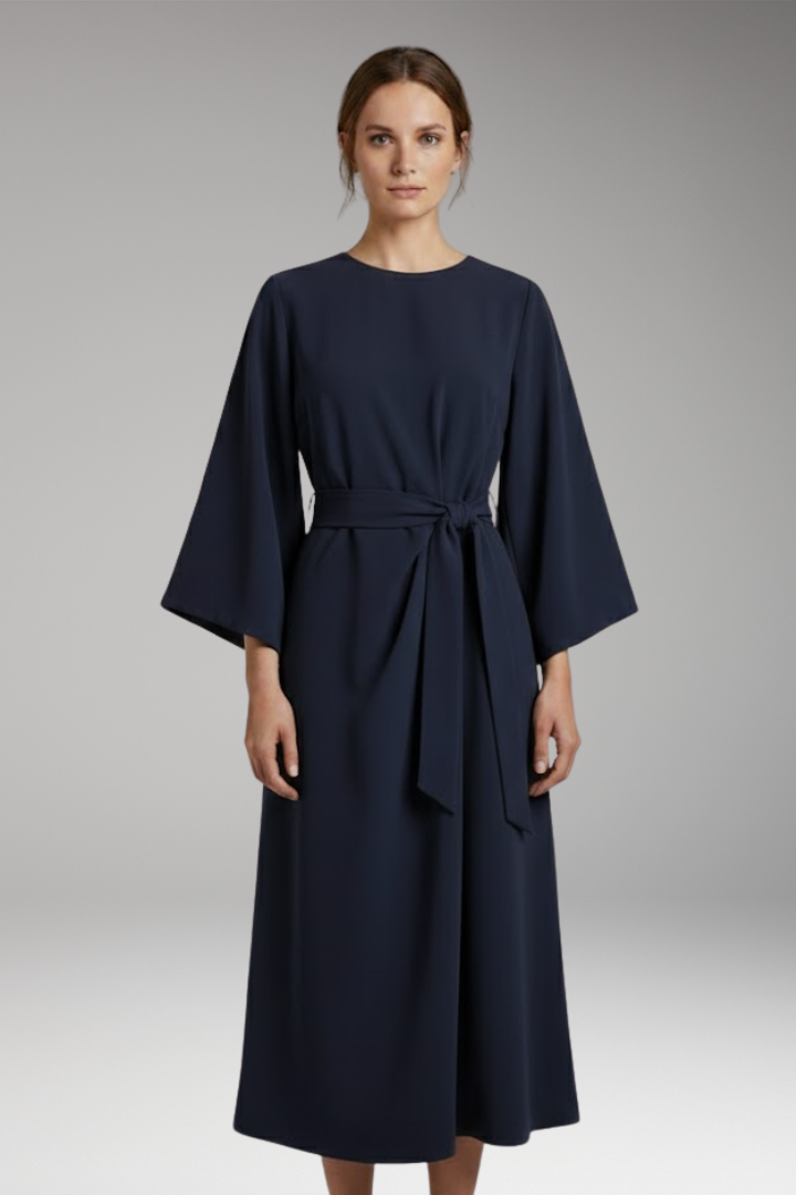 Women's Dress with Lantern Sleeves and Belt