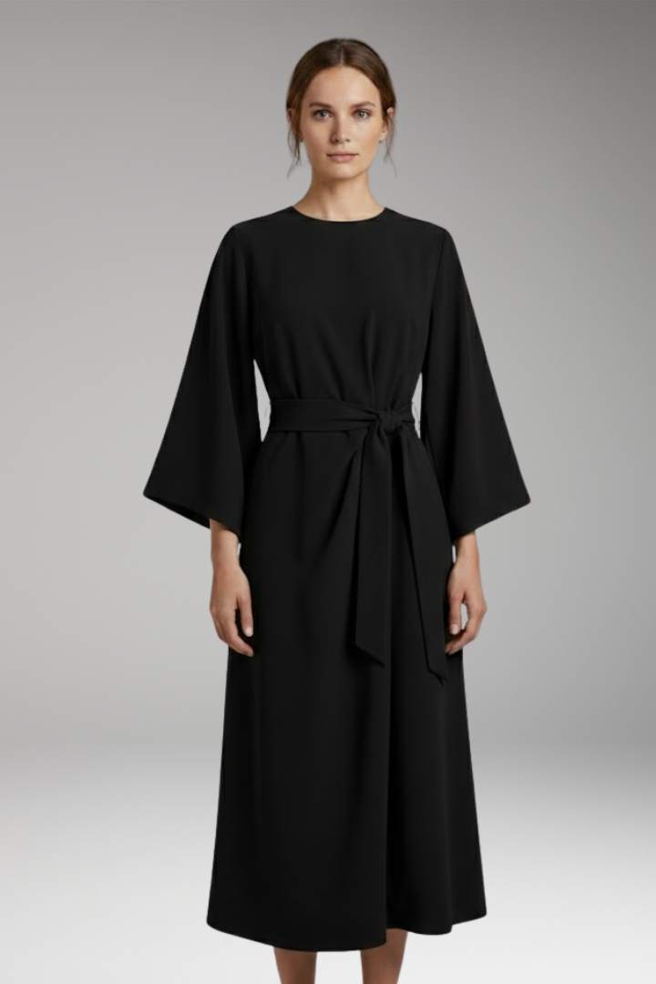 Women's Dress with Lantern Sleeves and Belt