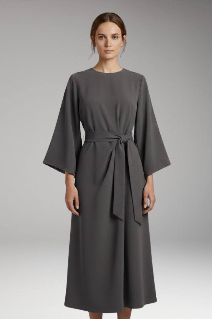 Women's Dress with Lantern Sleeves and Belt