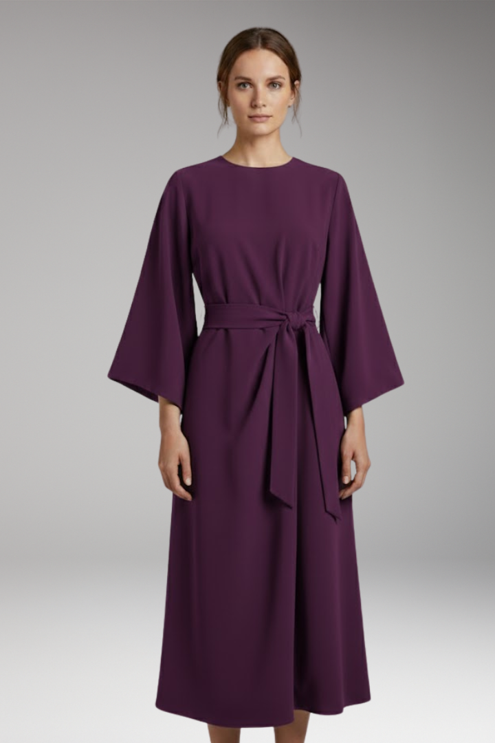 Women's Dress with Lantern Sleeves and Belt