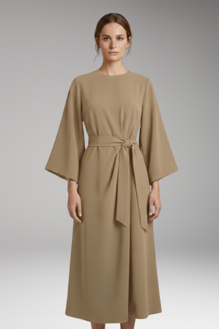 Women's Dress with Lantern Sleeves and Belt