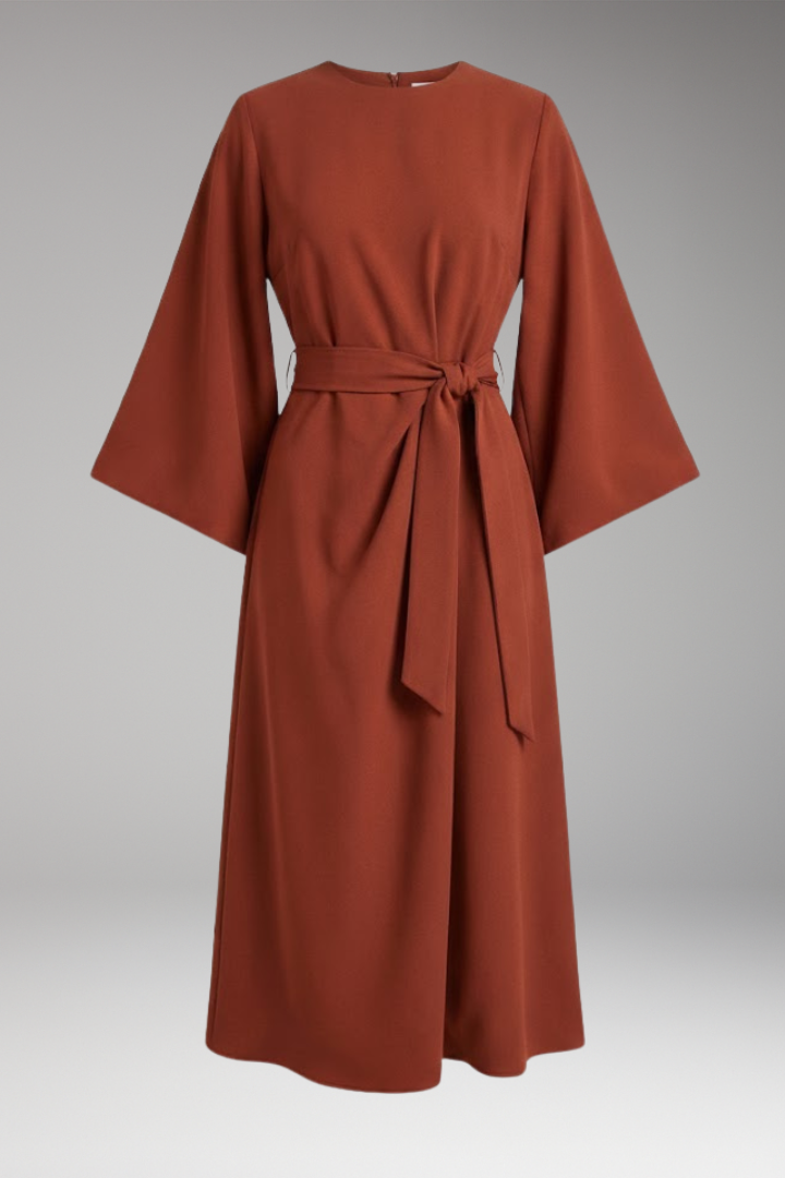 Women's Dress with Lantern Sleeves and Belt