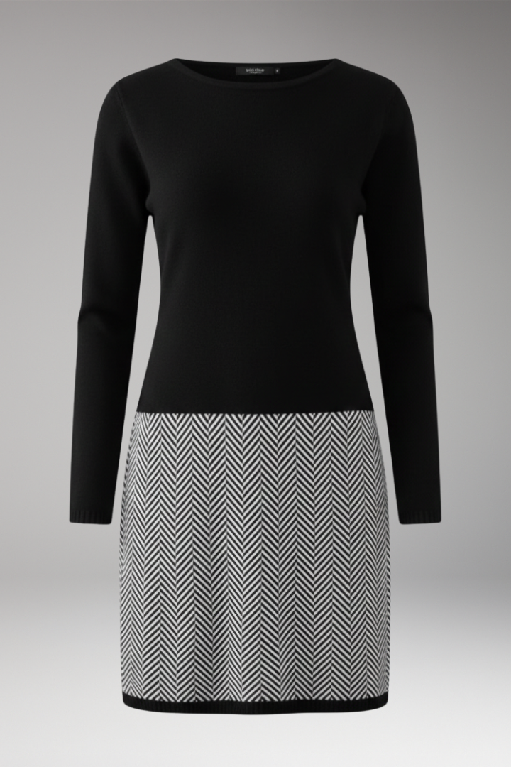 Women's Dress with Long Sleeves and Houndstooth Hem