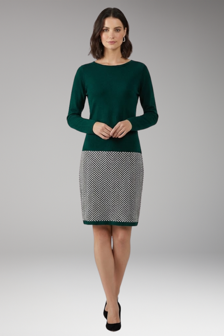 Women's Dress with Long Sleeves and Houndstooth Hem