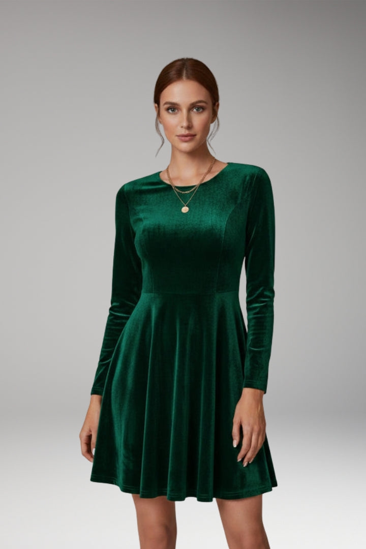Women's Dress with Long Sleeves and Round Neckline