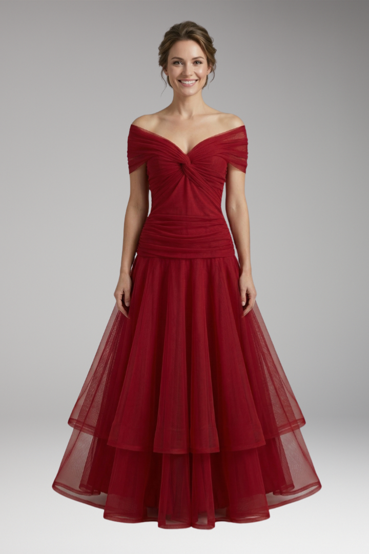 Women's Dress with Off-Shoulder Neckline and Draped Design