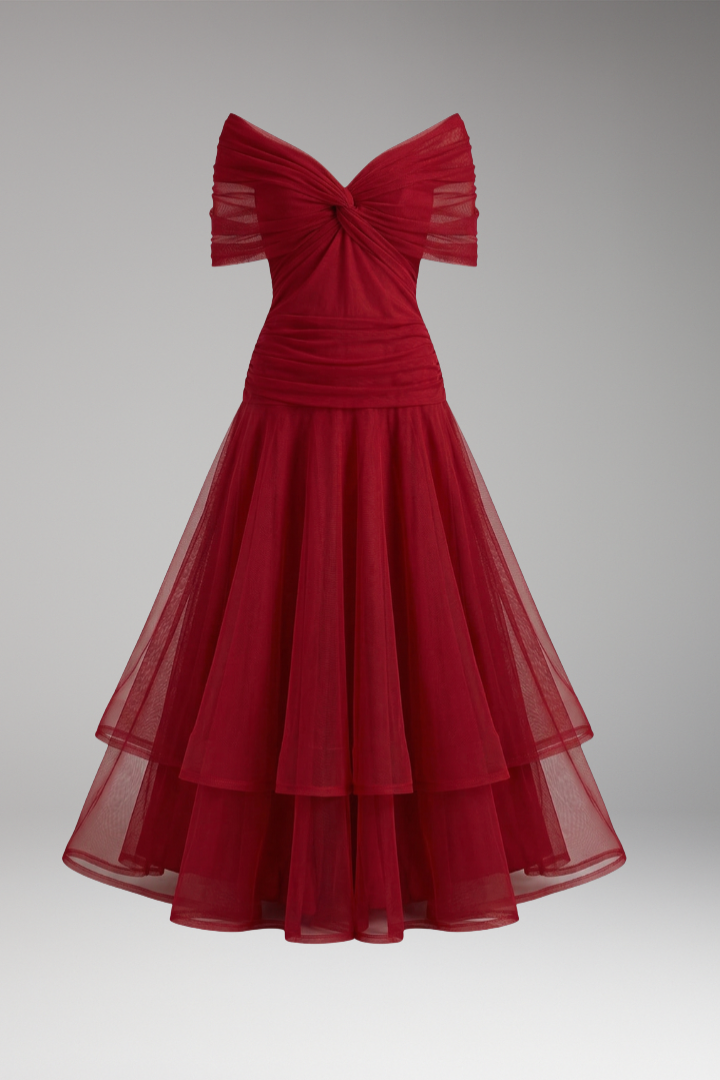 Women's Dress with Off-Shoulder Neckline and Draped Design