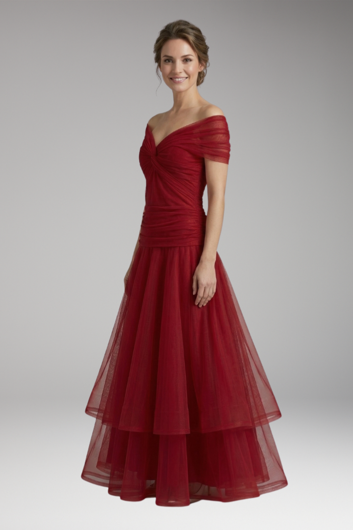 Women's Dress with Off-Shoulder Neckline and Draped Design