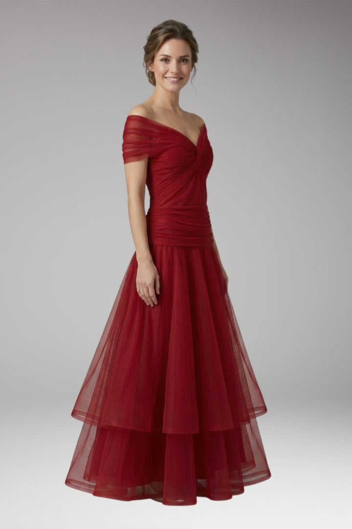 Women's Dress with Off-Shoulder Neckline and Draped Design