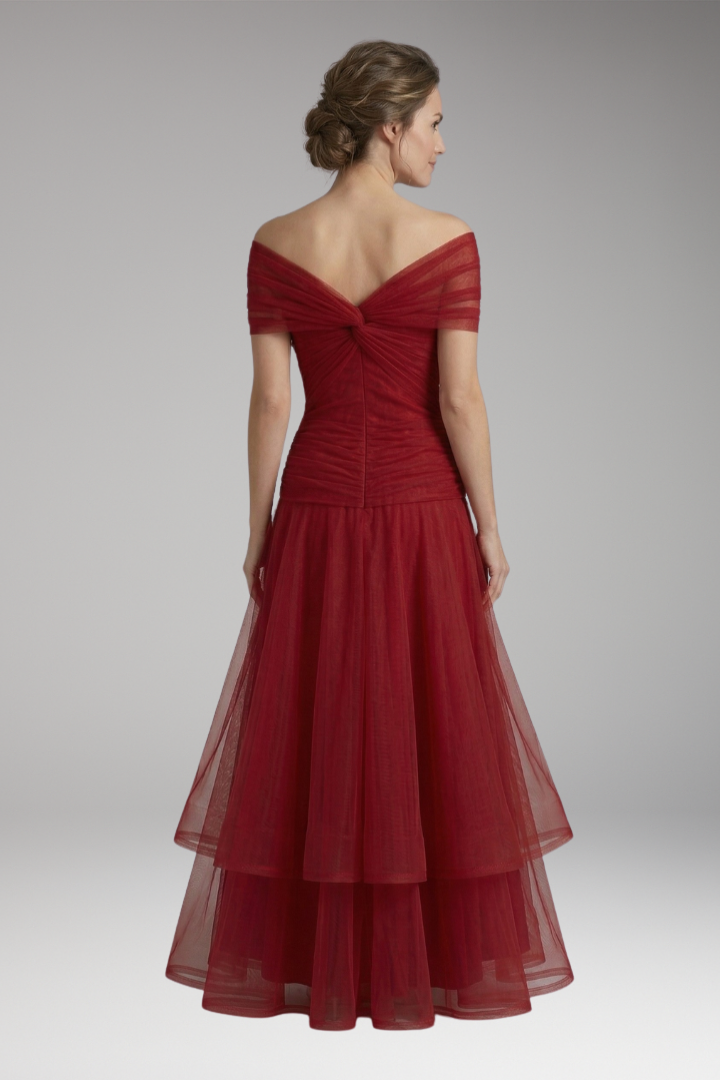 Women's Dress with Off-Shoulder Neckline and Draped Design