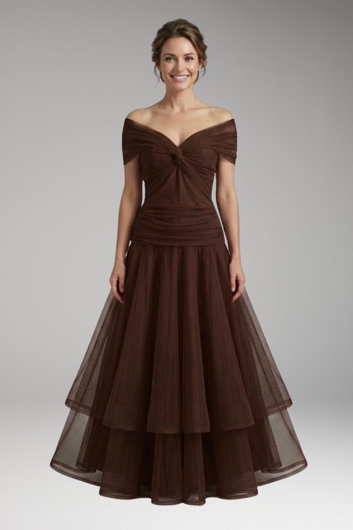 Women's Dress with Off-Shoulder Neckline and Draped Design