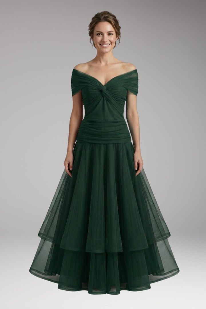 Women's Dress with Off-Shoulder Neckline and Draped Design