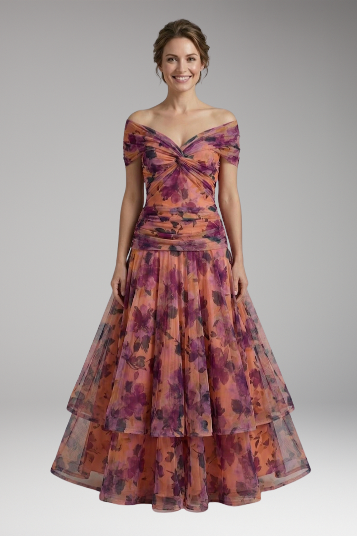 Women's Dress with Off-Shoulder Neckline and Draped Design