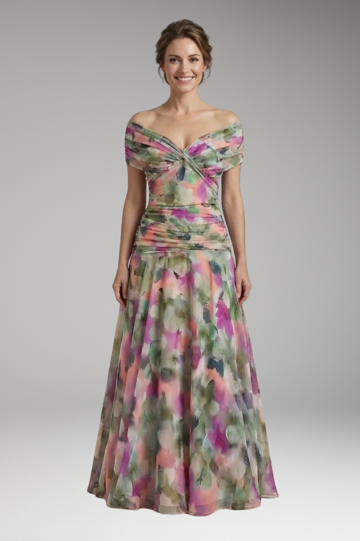 Women's Dress with Off-Shoulder Neckline and Draped Design