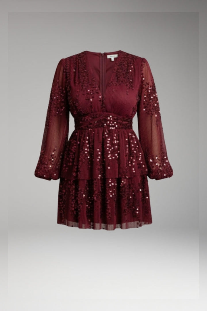 Women's Dress with Pleated Design and Sparkling Details