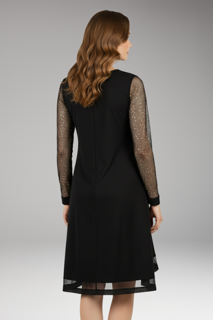Women's Dress with Plunging Neckline and Sequined Sleeves