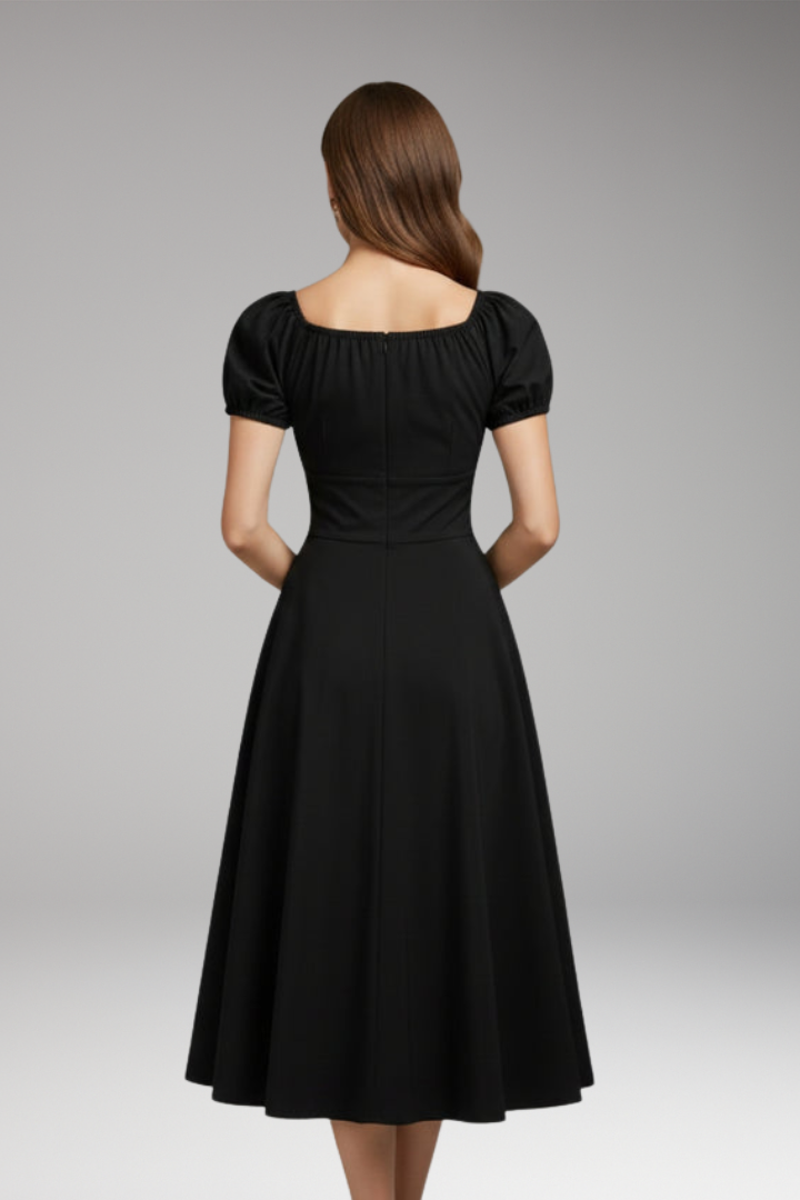 Women's Dress with Puff Sleeves and Waist Shaping